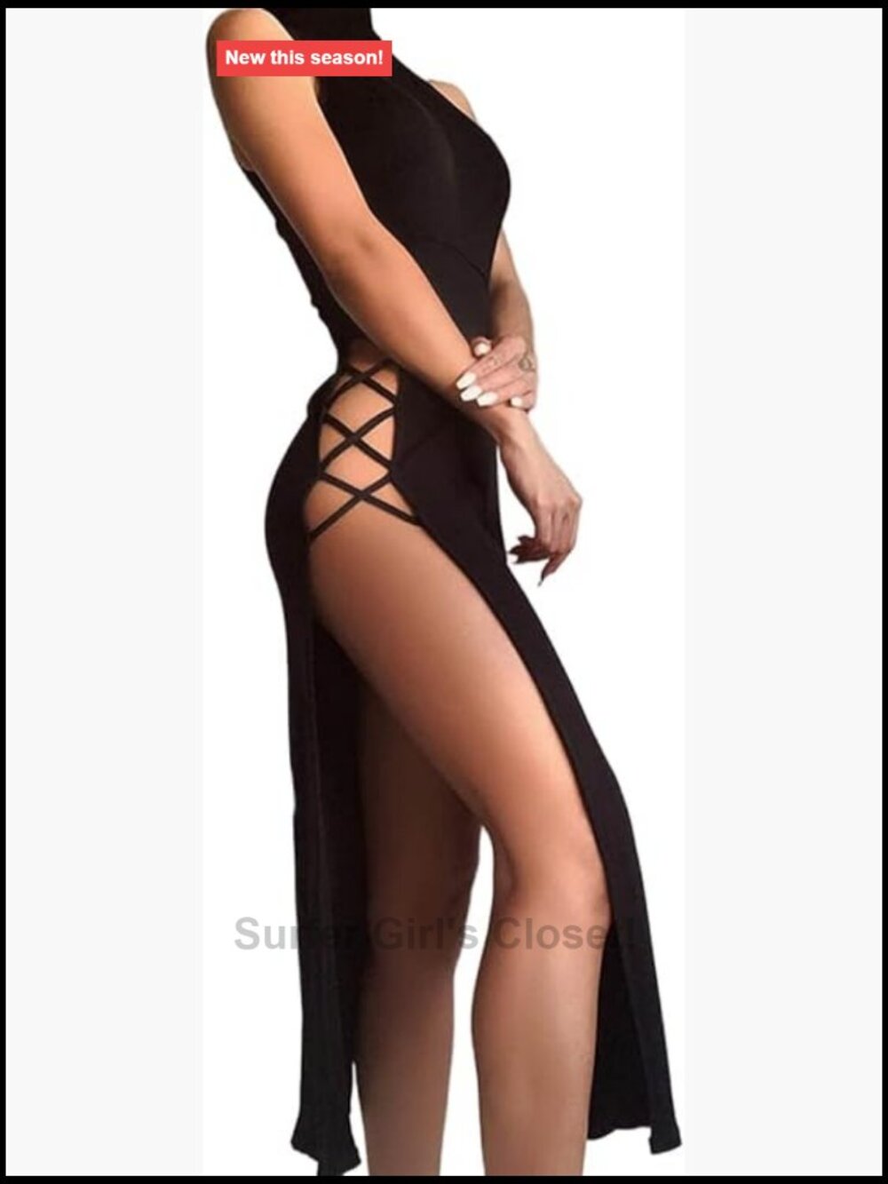 EVILD Sexy Cutout Bodycon Dress Sleeveless High Slit Long Dress Party Bandage
